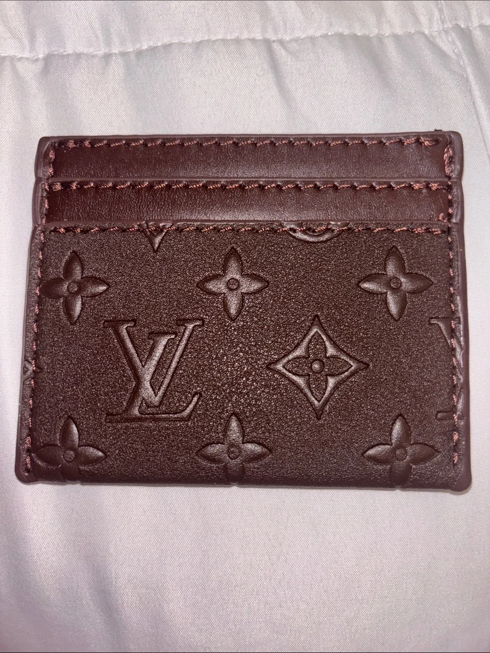 Brand New !! Brown Embossed Monogram Card Case
